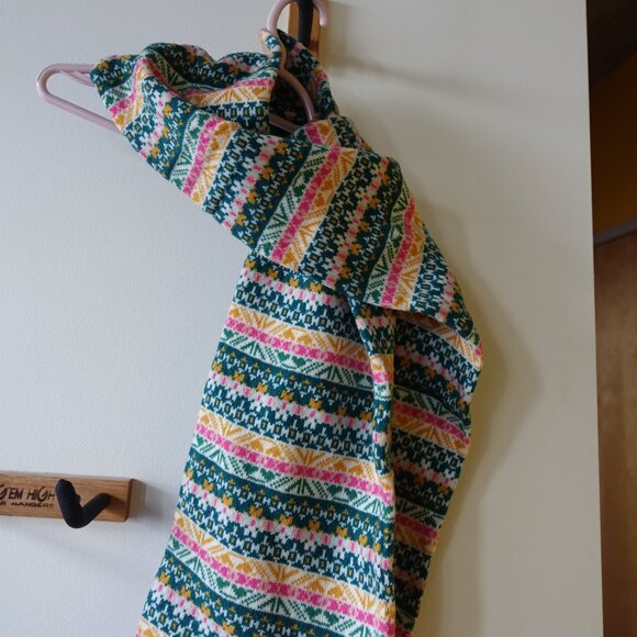 J.Crew AF063 Pink Green Fair Isle Wool-blend Nordic geometric scarf - Picture 15 of 16